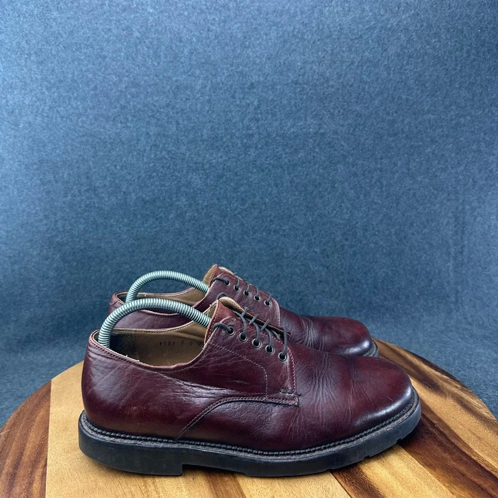 H.S. Trask & Co Mens 1101 Burgundy Bison Leather Derby Shoes Size 9 M USA Made